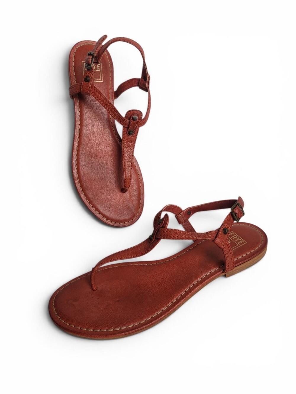 Frye Carson Studded Leather T-Strap Sandals Boho Red Size 8